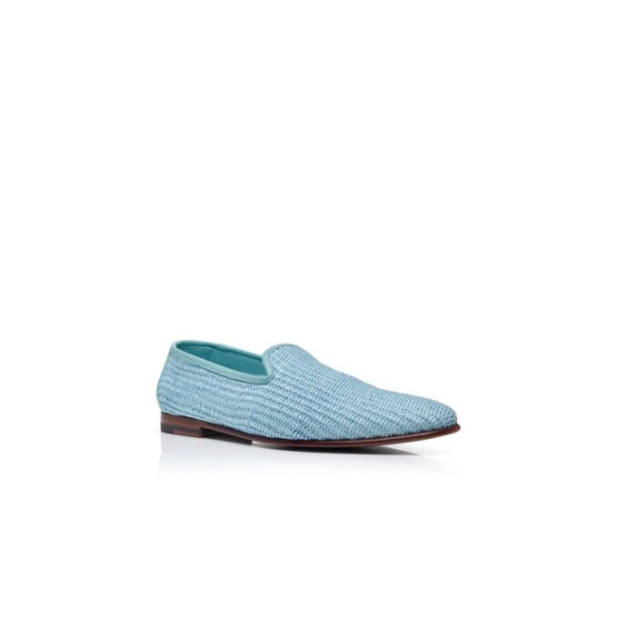 MARIO Light Blue Raffia Loafers