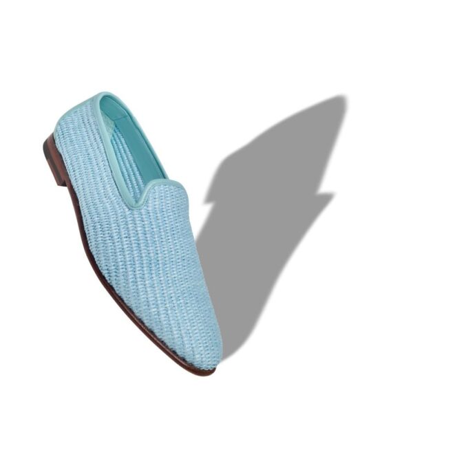 MARIO Light Blue Raffia Loafers