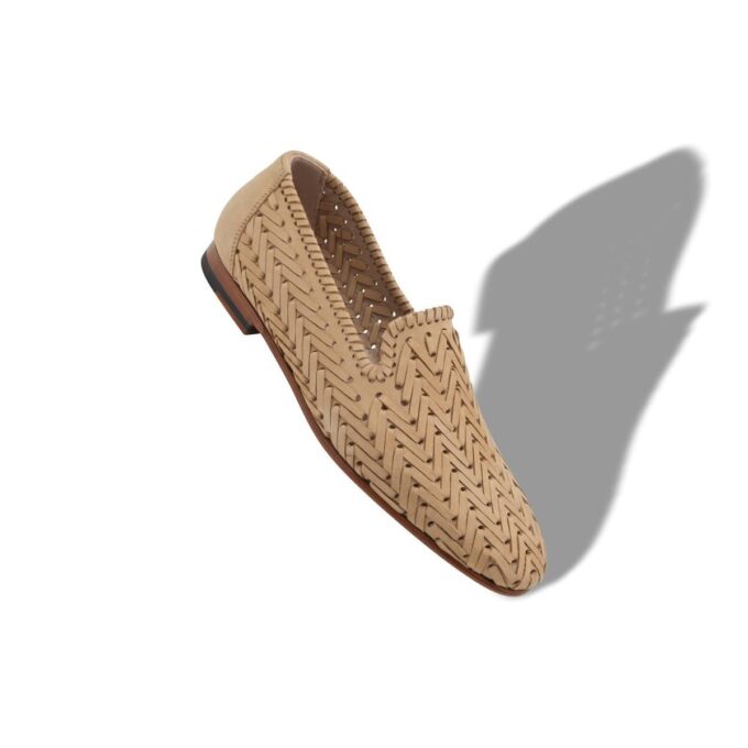 MARIO Light Brown Nubuck Woven Loafers