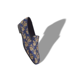 MARIO Navy Blue Floral Silk Jacquard Loafers