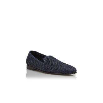 MARIO Navy Blue Raffia Loafers