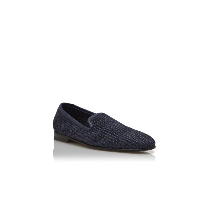 MARIO Navy Blue Raffia Loafers