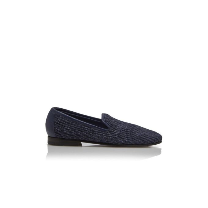 MARIO Navy Blue Raffia Loafers