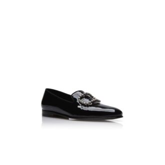 MARIOCC Black Patent Leather Jewel Buckle Loafers