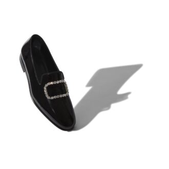 MARIOCC Black Patent Leather Jewel Buckle Loafers
