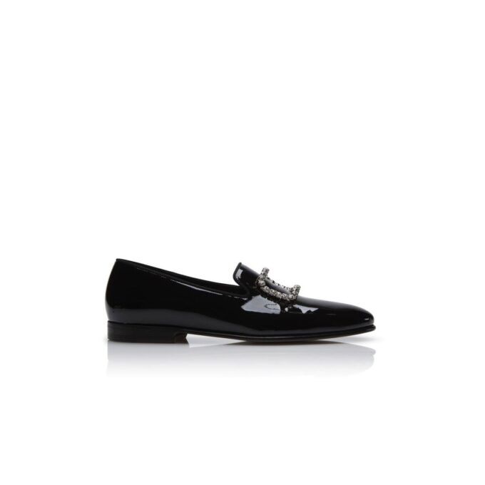 MARIOCC Black Patent Leather Jewel Buckle Loafers