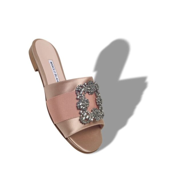 MARTAMOD Beige Satin Jewel Buckled Flat Sandals