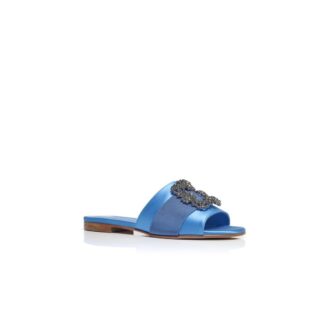MARTAMOD Blue Satin Jewel Buckled Flat Sandals