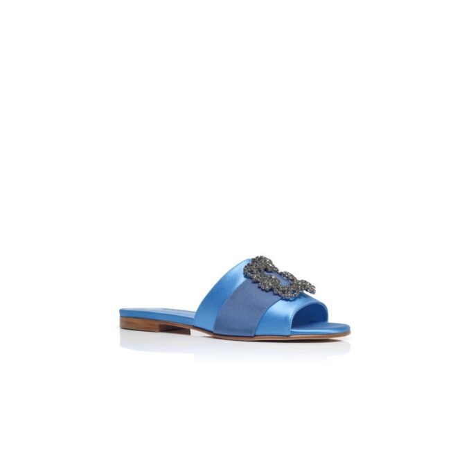 MARTAMOD Blue Satin Jewel Buckled Flat Sandals