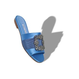 MARTAMOD Blue Satin Jewel Buckled Flat Sandals