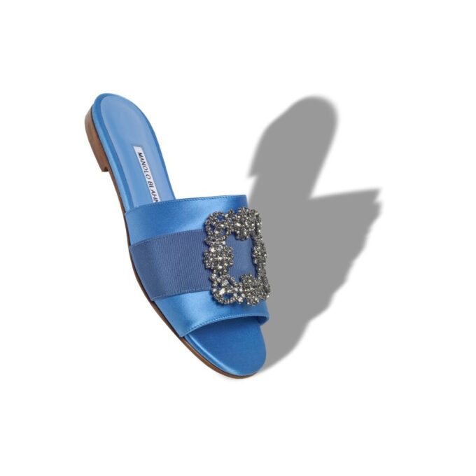 MARTAMOD Blue Satin Jewel Buckled Flat Sandals