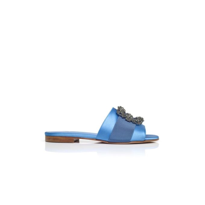MARTAMOD Blue Satin Jewel Buckled Flat Sandals