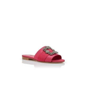 MARTAMOD Pink Satin Jewel Buckled Flat Sandals