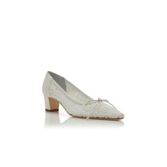 MARTEBAL White Lace Bow Detail Pumps