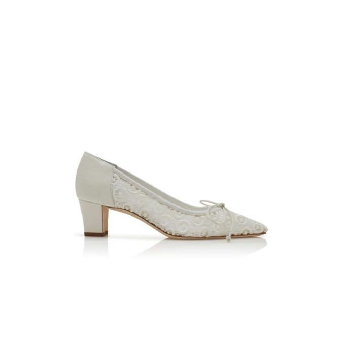 MARTEBAL White Lace Bow Detail Pumps