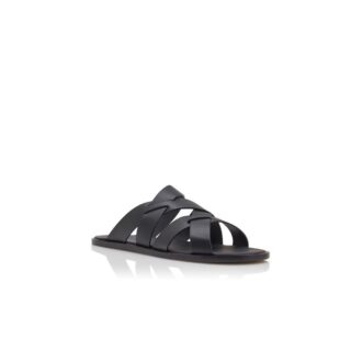 MARVIN Black Calf Leather Crossover Sandals