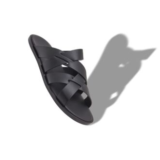 MARVIN Black Calf Leather Crossover Sandals