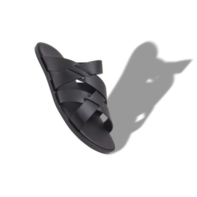MARVIN Black Calf Leather Crossover Sandals