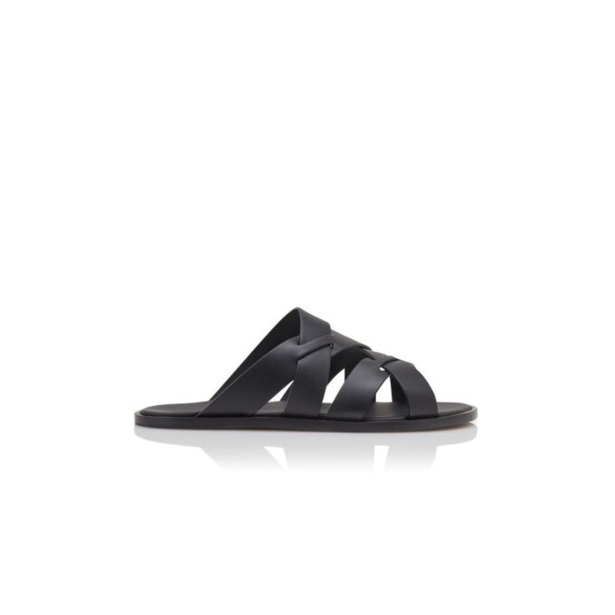 MARVIN Black Calf Leather Crossover Sandals