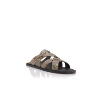 MARVIN Lizard Print Calf Leather Crossover Sandals