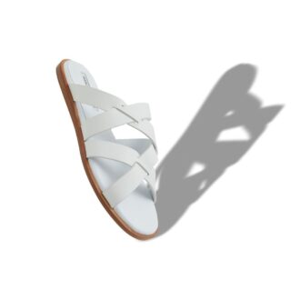 MARVINA White Calf Leather Crossover Flat Sandals