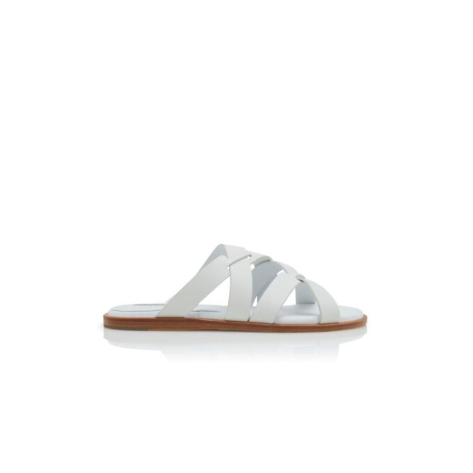 MARVINA White Calf Leather Crossover Flat Sandals