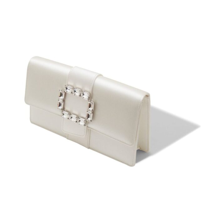 MAYCAPJOU Cream Satin Crystal Buckle Clutch