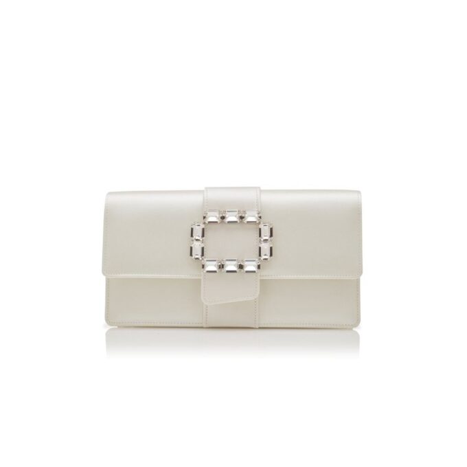 MAYCAPJOU Cream Satin Crystal Buckle Clutch