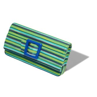 MAYGOT Blue and Green Cotton Striped Buckle Clutch