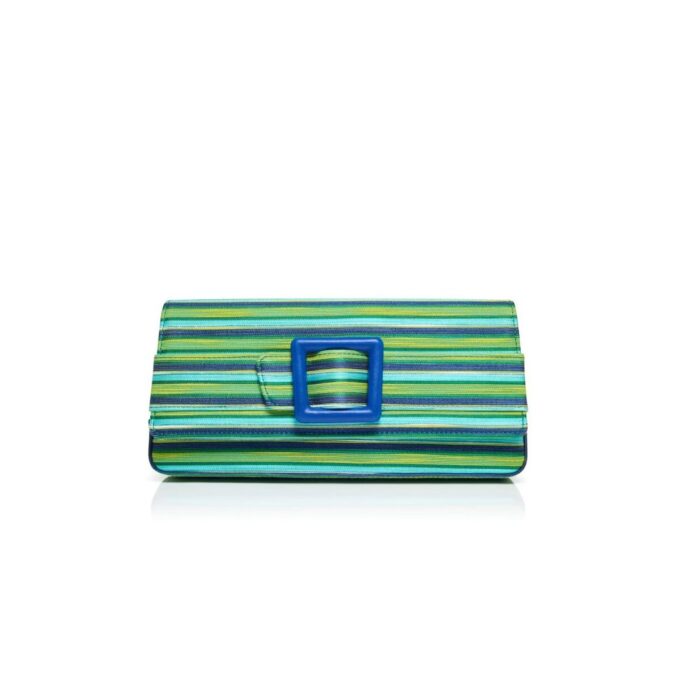 MAYGOT Blue and Green Cotton Striped Buckle Clutch