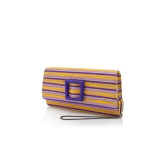 MAYGOT Purple and Orange Cotton Striped Buckle Clutch
