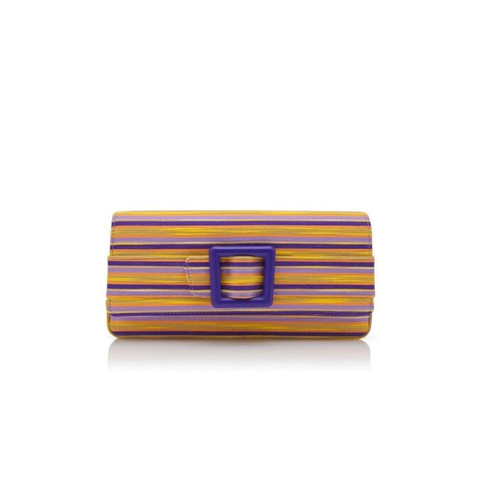 MAYGOT Purple and Orange Cotton Striped Buckle Clutch