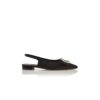MAYJOUFLATSLI Black Satin Crystal Buckle Slingback Flat Pumps