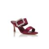 MAYJOUSAN Dark Red Satin Crystal Buckle Mules