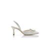 MAYJOUSLI Cream Satin Crystal Buckle Slingback Pumps