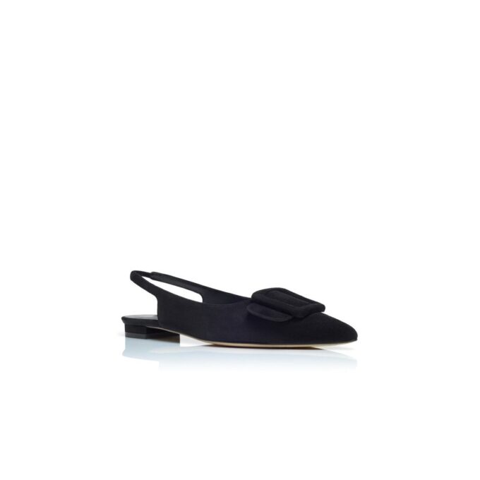 MAYLURA Black Suede Buckle Detail Slingback Flat Pumps