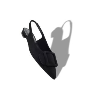 MAYLURA Black Suede Buckle Detail Slingback Flat Pumps