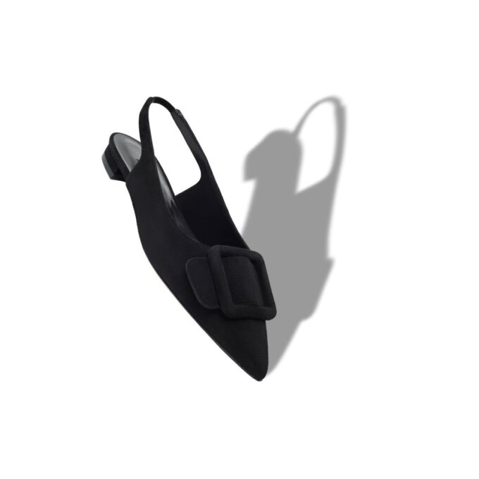 MAYLURA Black Suede Buckle Detail Slingback Flat Pumps