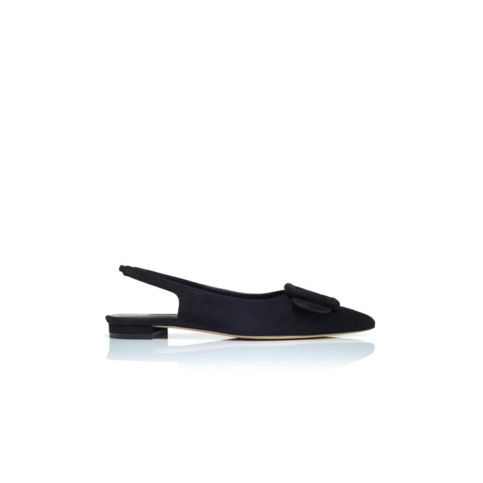 MAYLURA Black Suede Buckle Detail Slingback Flat Pumps