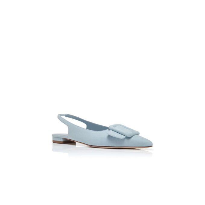 MAYLURA Light Blue Suede Buckle Detail Slingback Flat Pumps
