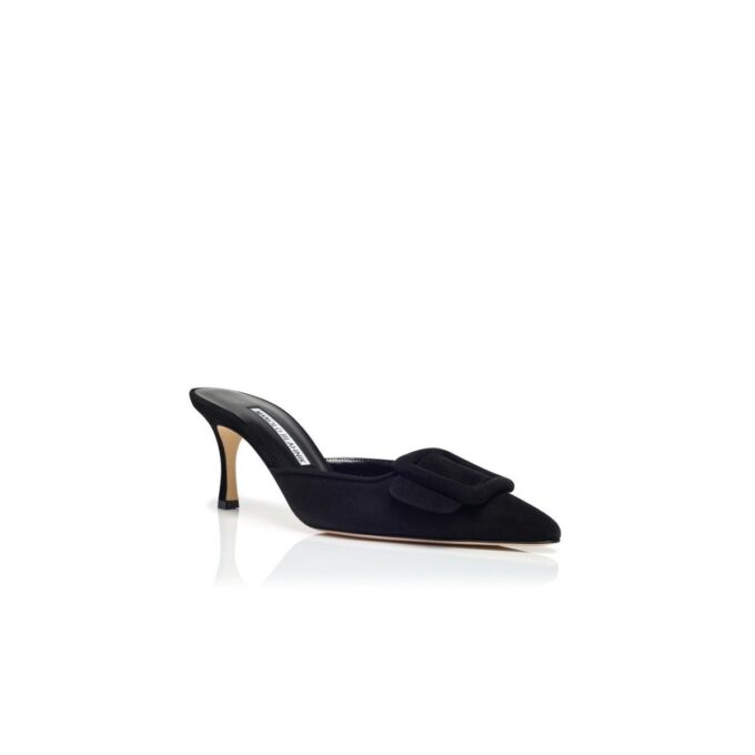 MAYSALE 70 Black Suede Buckle Mules