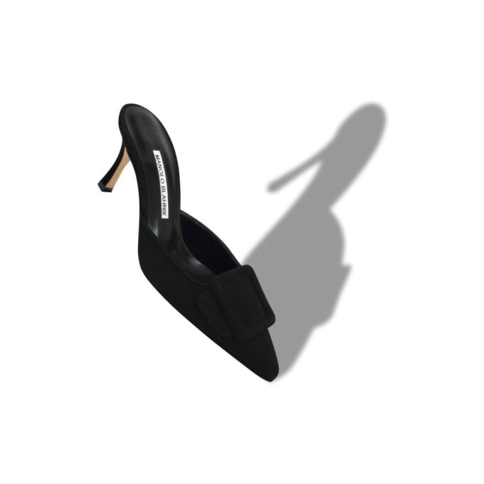 MAYSALE 70 Black Suede Buckle Mules
