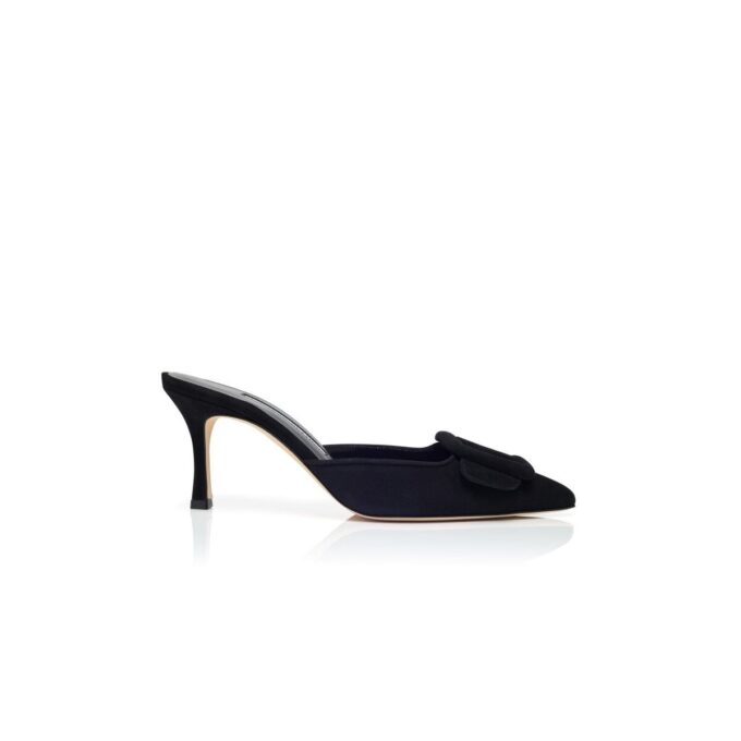 MAYSALE 70 Black Suede Buckle Mules