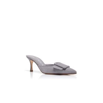 MAYSALE 70 Grey Suede Buckle Detail Mules