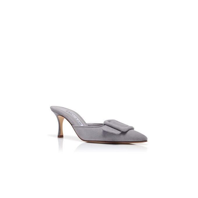 MAYSALE 70 Grey Suede Buckle Detail Mules