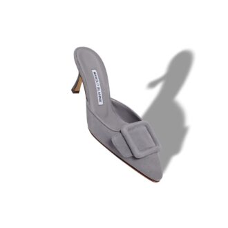 MAYSALE 70 Grey Suede Buckle Detail Mules