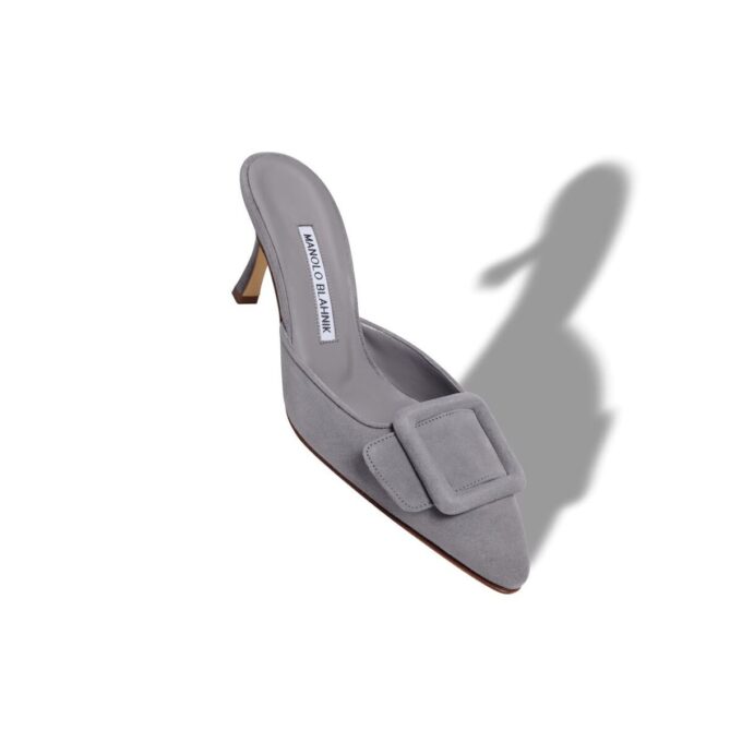 MAYSALE 70 Grey Suede Buckle Detail Mules