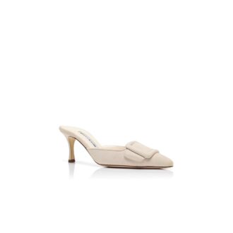 MAYSALE 70 Light Cream Suede Buckle Detail Mules