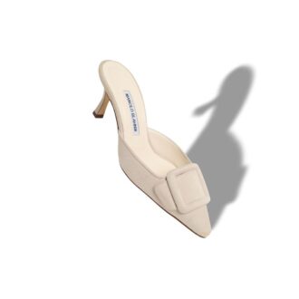 MAYSALE 70 Light Cream Suede Buckle Detail Mules