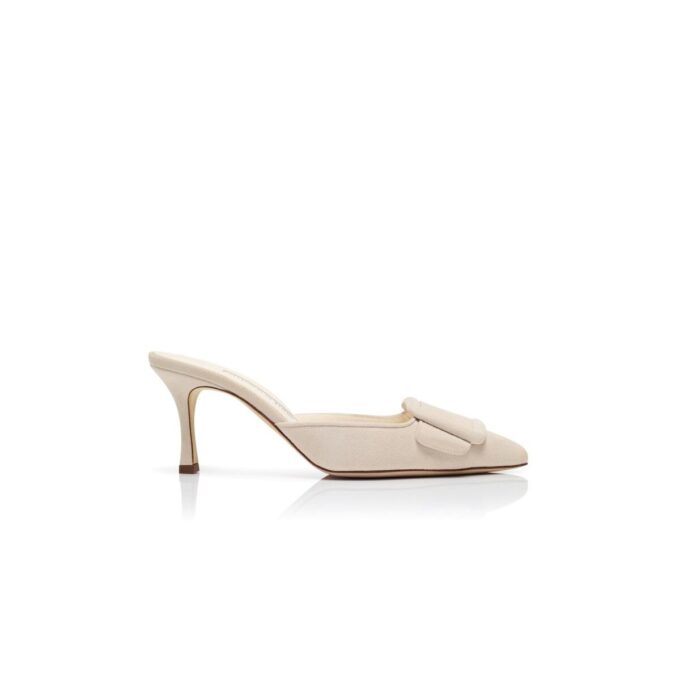MAYSALE 70 Light Cream Suede Buckle Detail Mules